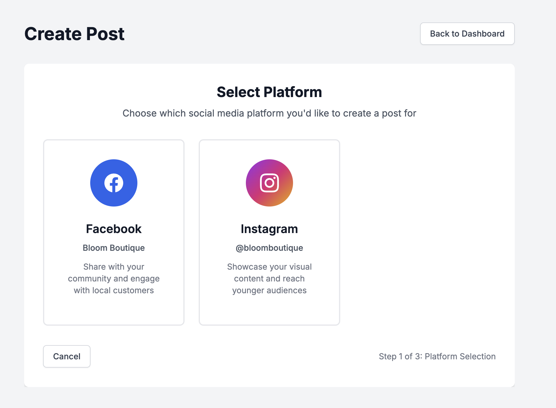 AIPostPro post creation — step 1
