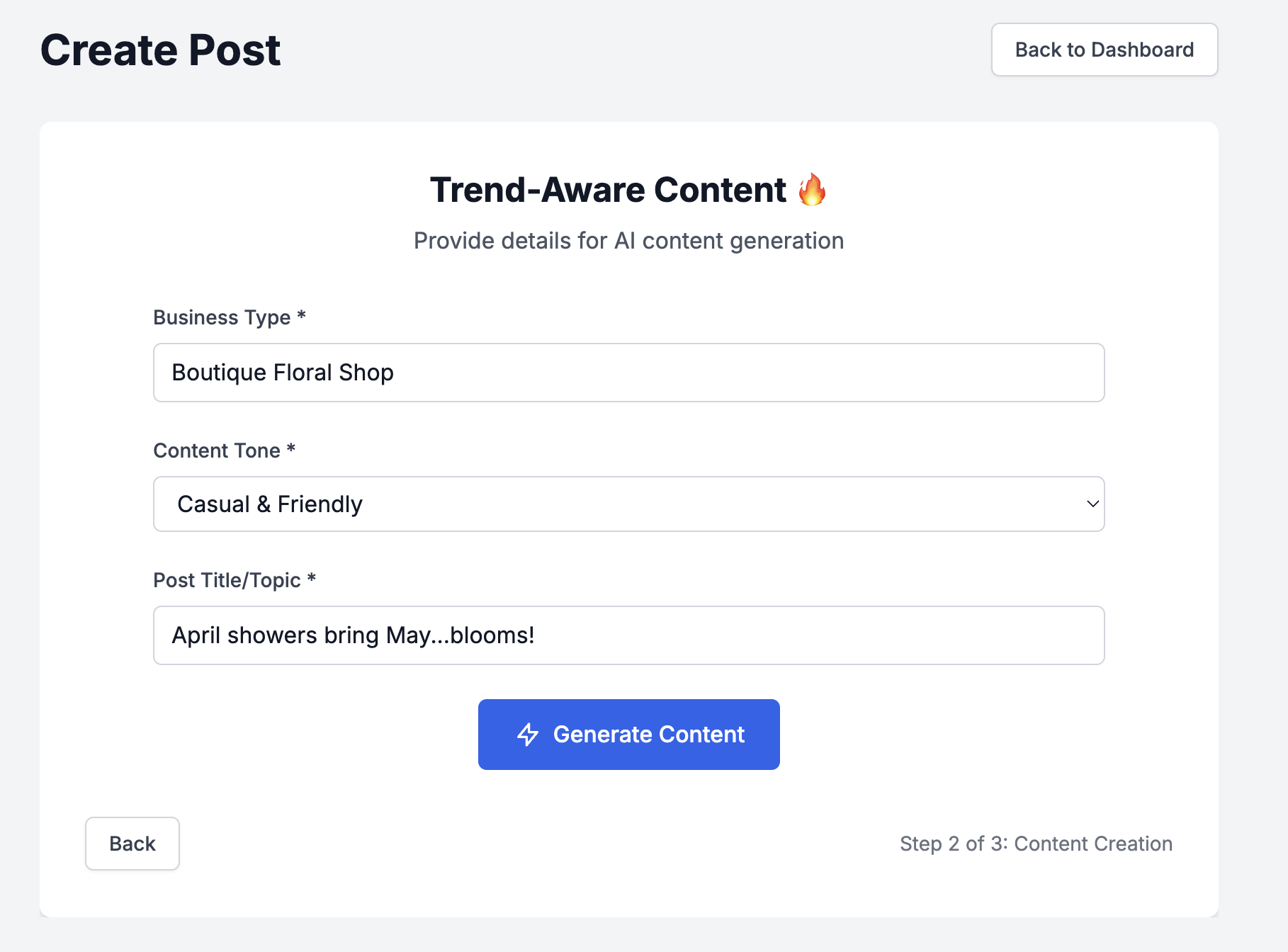 AIPostPro post creation — step 3